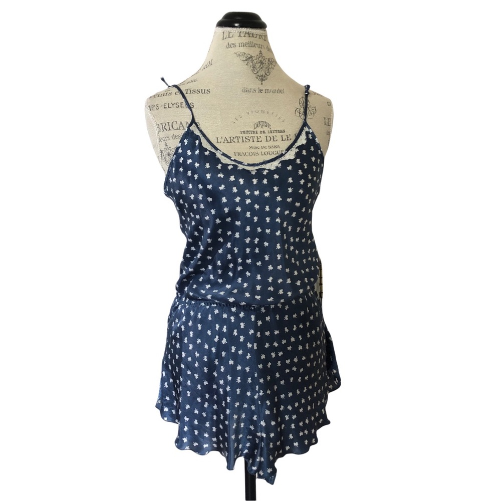 Silky Blue Bow Nightie Romper